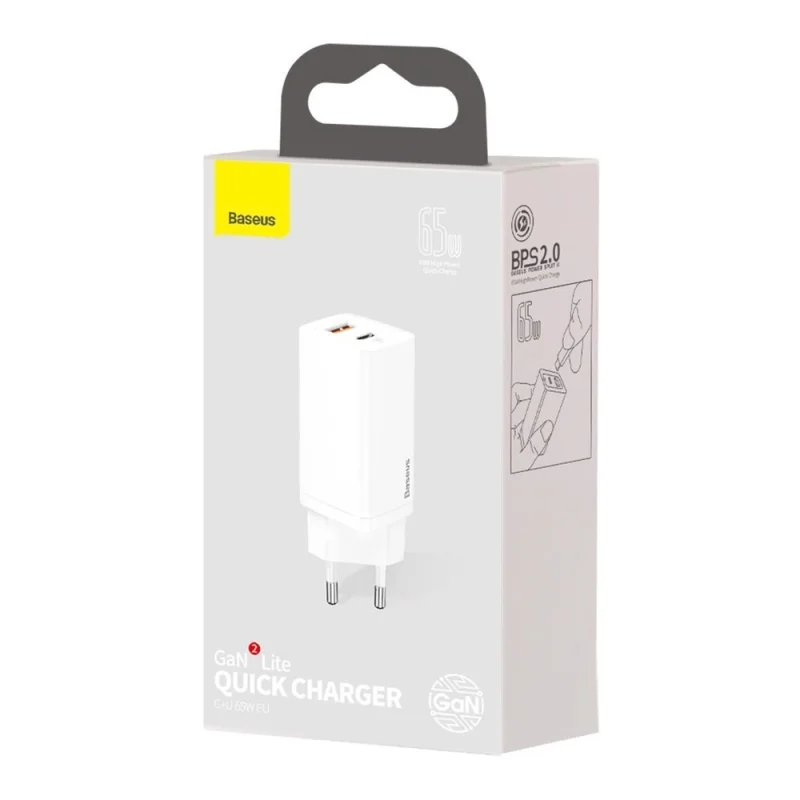 Baseus GaN2 Lite szybka ładowarka sieciowa 65W USB / USB Typ C Quick Charge 3.0 Power Delivery (azotek galu) biały (CCGAN2L-B02) - obrazek 5