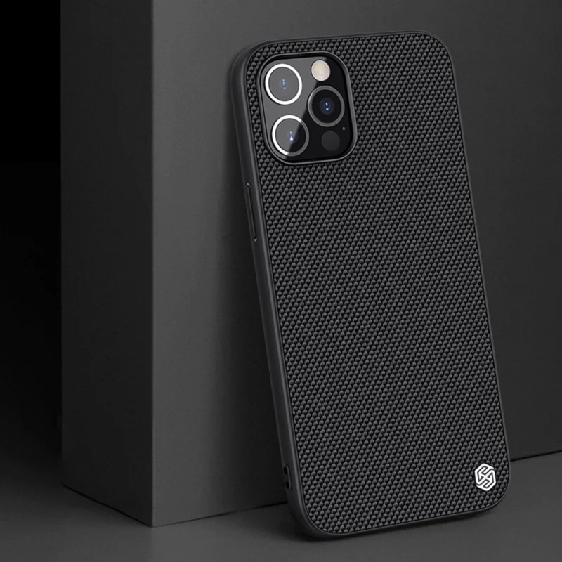 Nillkin Textured Case wytrzymałe wzmocnione etui z żelową ramką i nylonem na tyle iPhone 12 Pro Max czarny - obrazek 4