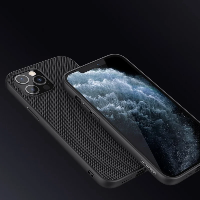 Nillkin Textured Case wytrzymałe wzmocnione etui z żelową ramką i nylonem na tyle iPhone 12 Pro Max czarny - obrazek 7