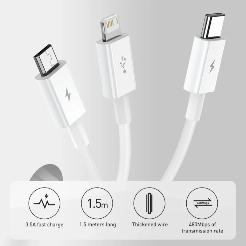 Baseus Superior 3w1 kabel USB - Lightning / USB Typ C / micro USB 3,5 A 1,5 m niebieski (CAMLTYS-03) - obrazek 11