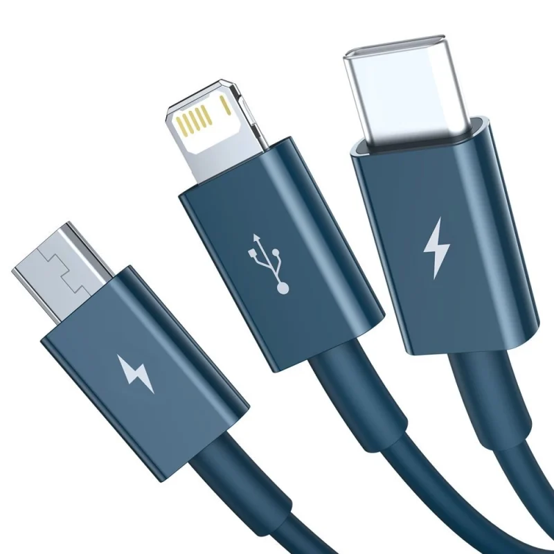 Baseus Superior 3w1 kabel USB - Lightning / USB Typ C / micro USB 3,5 A 1,5 m niebieski (CAMLTYS-03) - obrazek 2