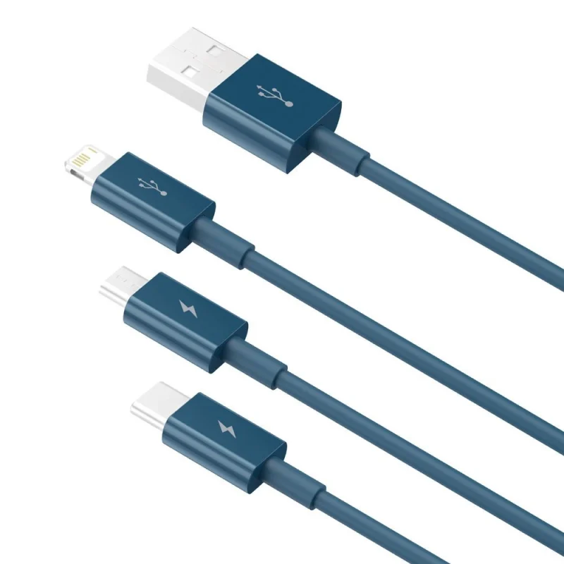 Baseus Superior 3w1 kabel USB - Lightning / USB Typ C / micro USB 3,5 A 1,5 m niebieski (CAMLTYS-03) - obrazek 4