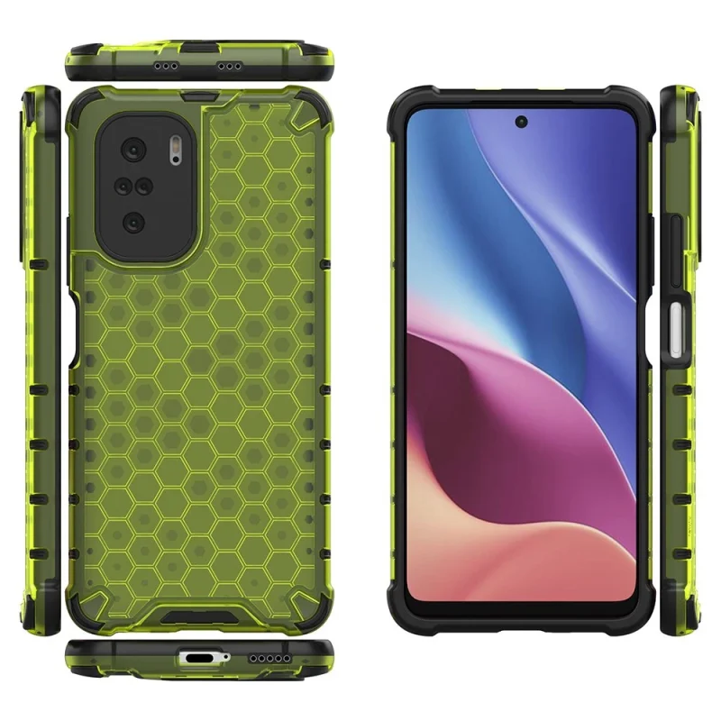 Honeycomb etui pancerny pokrowiec z żelową ramką Xiaomi Redmi K40 Pro+ / K40 Pro / K40 / Poco F3 zielony - obrazek 2