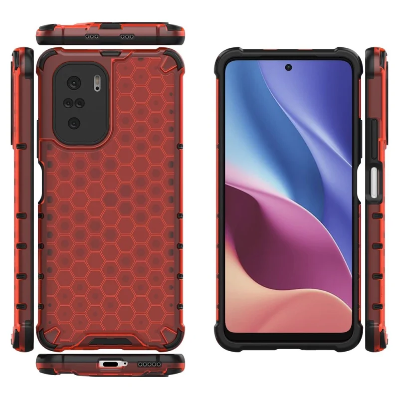 Honeycomb etui pancerny pokrowiec z żelową ramką Xiaomi Redmi K40 Pro+ / K40 Pro / K40 / Poco F3 czerwony - obrazek 2