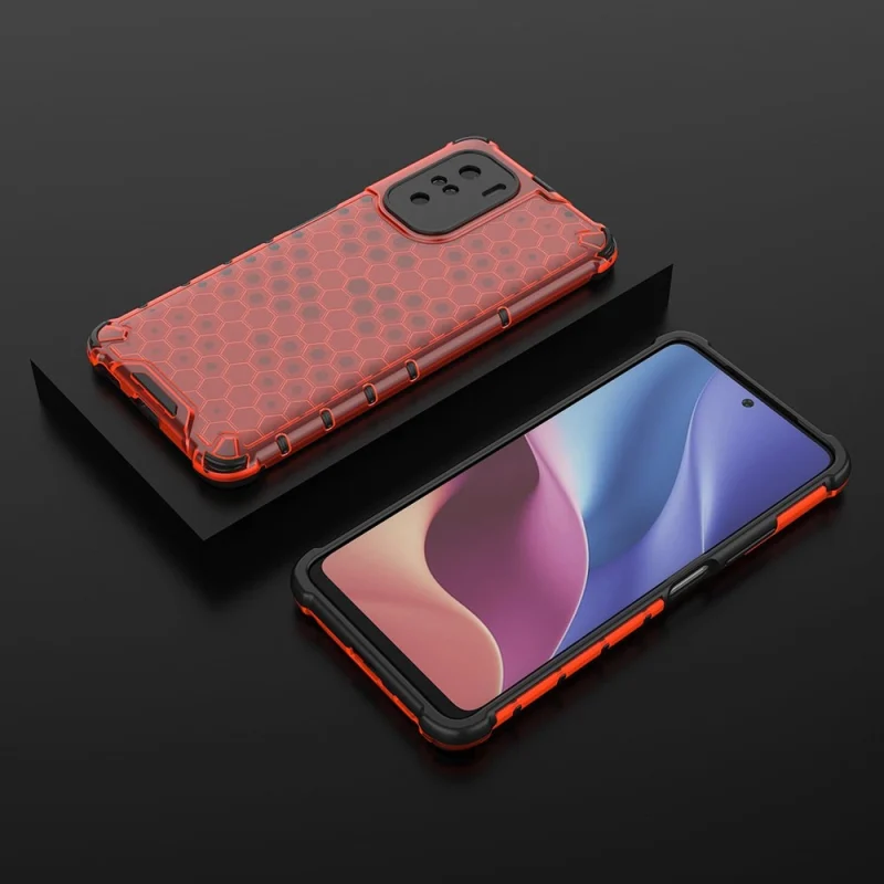 Honeycomb etui pancerny pokrowiec z żelową ramką Xiaomi Redmi K40 Pro+ / K40 Pro / K40 / Poco F3 czerwony - obrazek 3