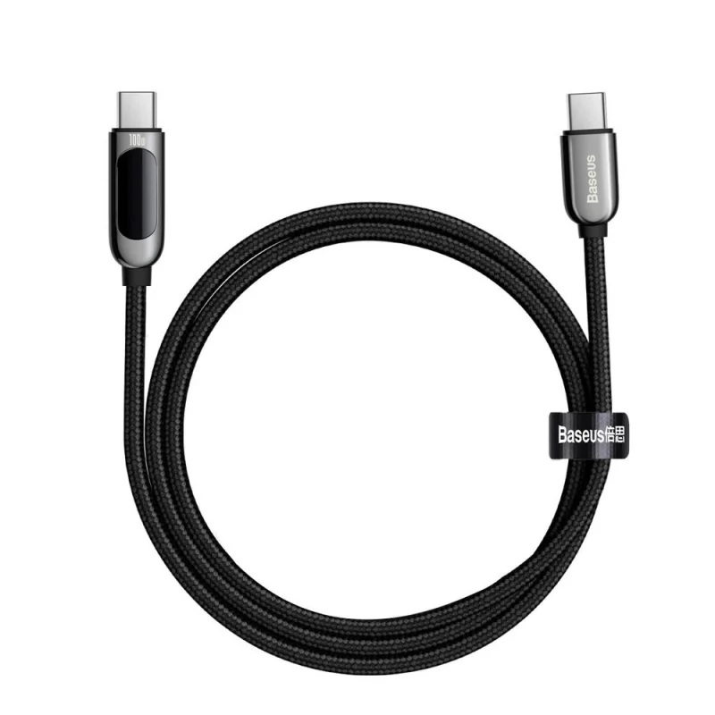 Kabel Baseus CATSK-B01 USB-C - USB-C PD QC 100W 5A 480Mb/s 1m z wyświetlaczem - czarny - obrazek 3