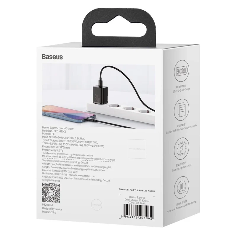 Baseus Super Si 1C szybka ładowarka USB Typ C 30W Power Delivery Quick Charge czarny (CCSUP-J01) - obrazek 6