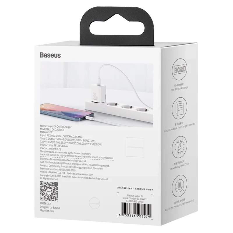 Baseus Super Si 1C szybka ładowarka USB Typ C 30W Power Delivery Quick Charge biały (CCSUP-J02) - obrazek 6