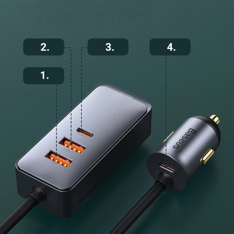 Baseus Share Together ładowarka samochodowa 2x USB / 2x USB Typ C 120W PPS Quick Charge Power Delivery szary (CCBT-A0G) - obrazek 12