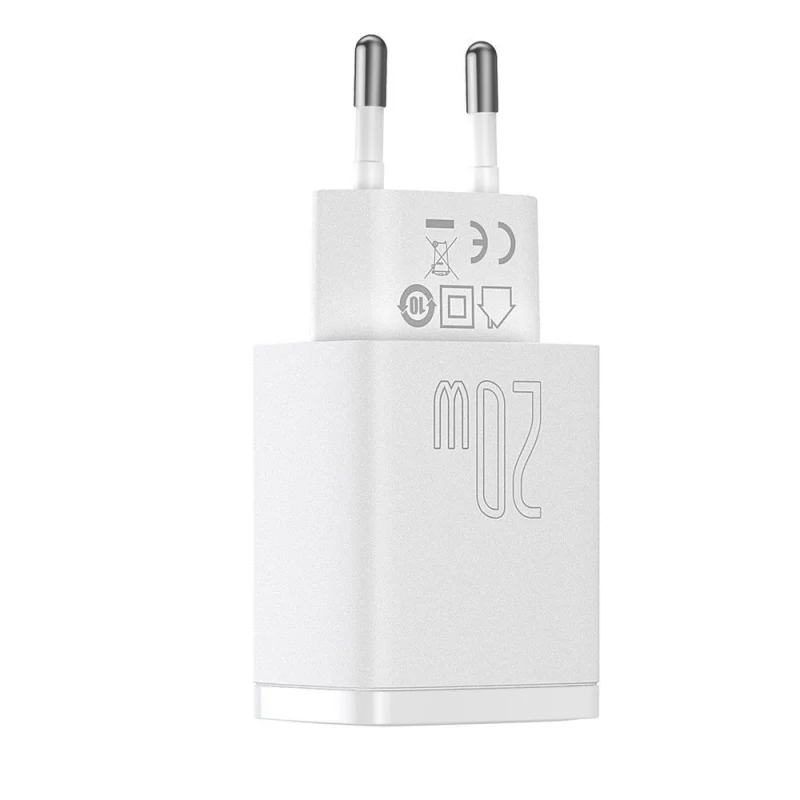 Szybka ładowarka sieciowa USB-A / USB-C Baseus Compact CCXJ-B02 20W 3A PD QC 3.0 - biała - obrazek 3