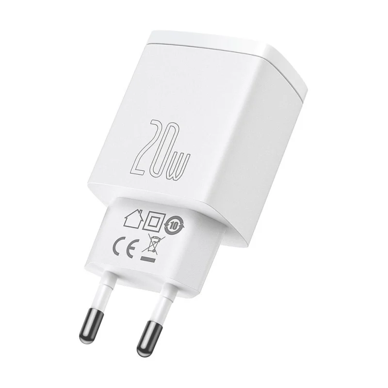 Szybka ładowarka sieciowa USB-A / USB-C Baseus Compact CCXJ-B02 20W 3A PD QC 3.0 - biała - obrazek 4