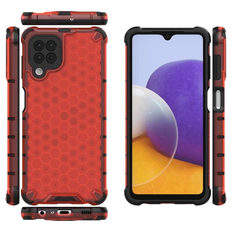 Honeycomb etui pancerny pokrowiec z żelową ramką Samsung Galaxy A22 4G czerwony - obrazek 2