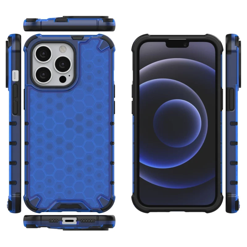 Honeycomb etui pancerny pokrowiec z żelową ramką iPhone 13 Pro niebieski - obrazek 2