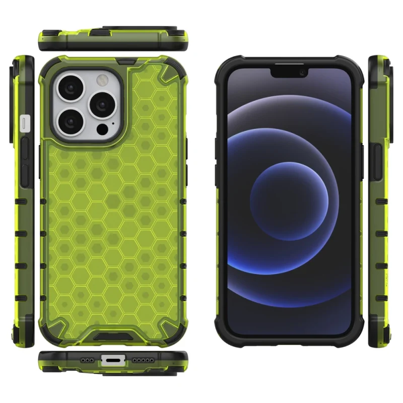 Honeycomb etui pancerny pokrowiec z żelową ramką iPhone 13 Pro zielony - obrazek 2