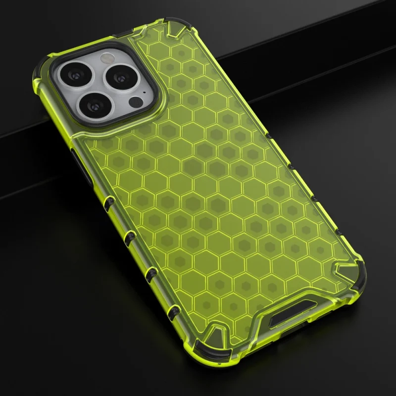 Honeycomb etui pancerny pokrowiec z żelową ramką iPhone 13 Pro zielony - obrazek 14