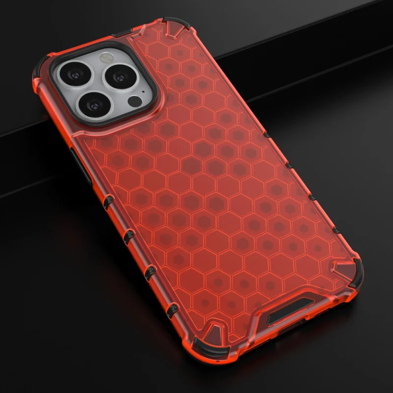 Honeycomb etui pancerny pokrowiec z żelową ramką iPhone 13 Pro czerwony - obrazek 14