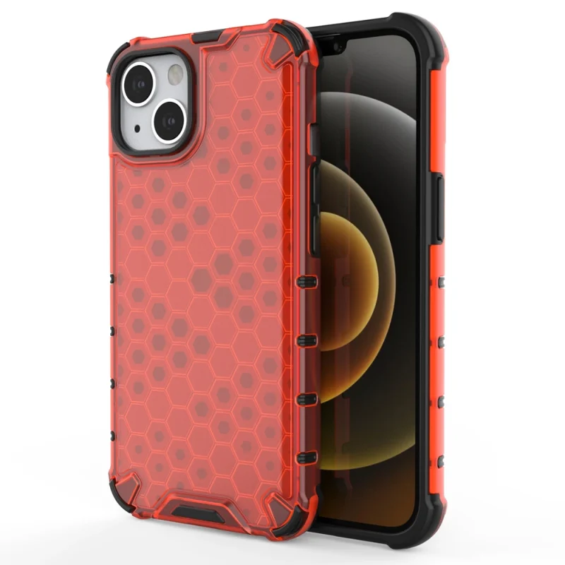 Honeycomb etui pancerny pokrowiec z żelową ramką iPhone 13 czerwony - obrazek 3