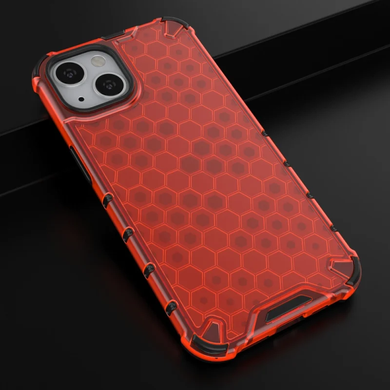 Honeycomb etui pancerny pokrowiec z żelową ramką iPhone 13 czerwony - obrazek 14