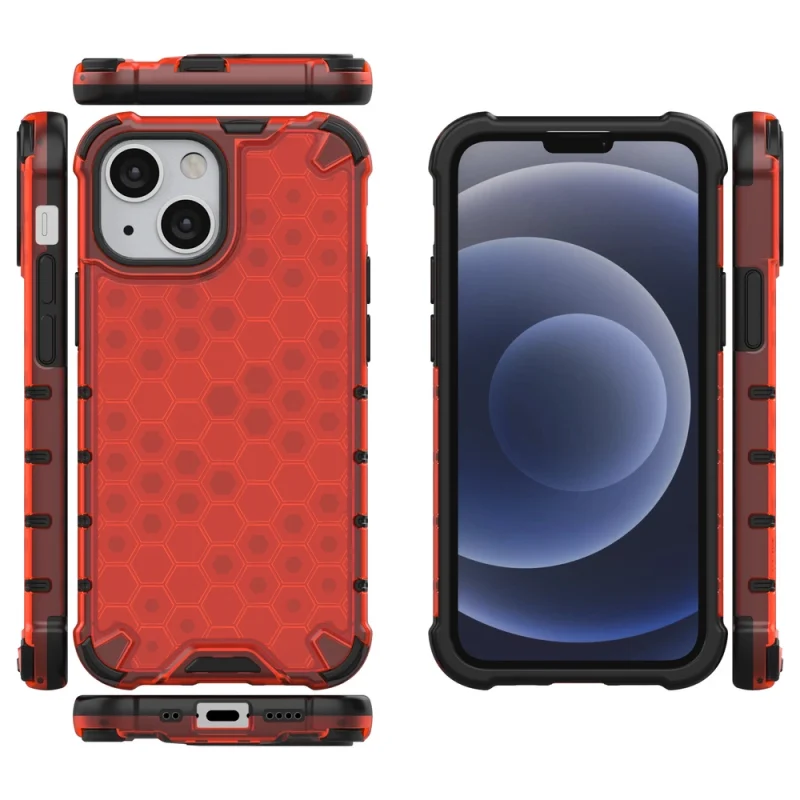 Honeycomb etui pancerny pokrowiec z żelową ramką iPhone 13 mini czerwony - obrazek 2