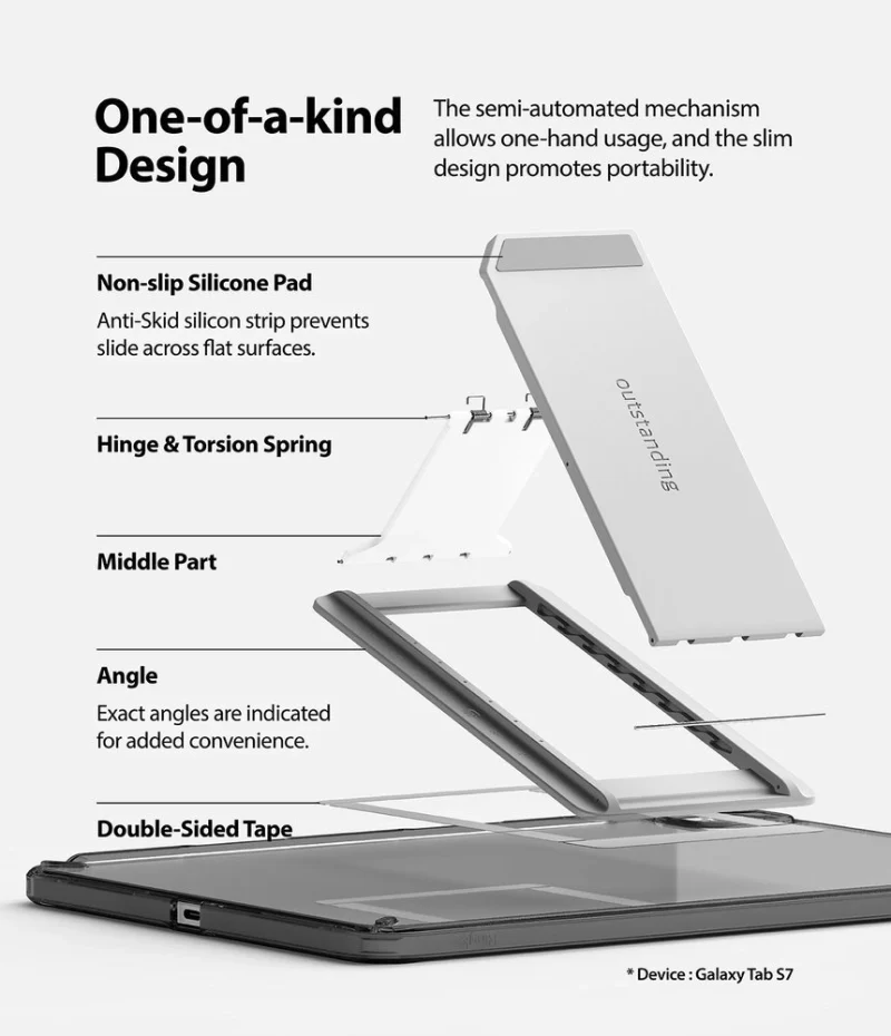 Ringke Fusion Combo Outstanding sztywne etui z żelową ramką do Samsung Galaxy Tab S7 11'' + samoprzylepna podstawka szary (FC475R40) - obrazek 4