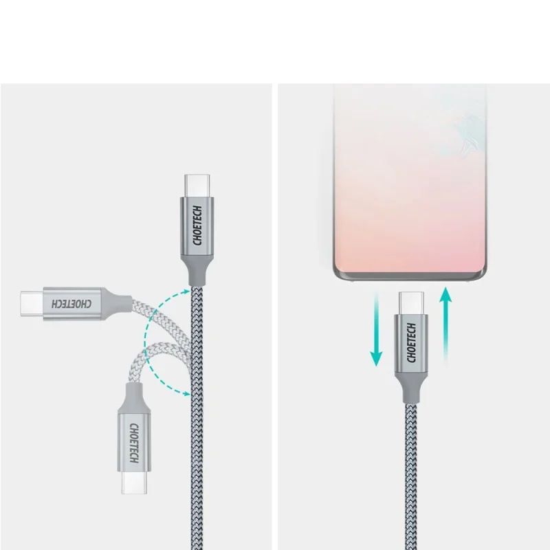 Kabel Choetech XCC-1002-GY USB-C - USB-C PD QC 100W 5A 480Mb/s 1,8m - szary - obrazek 10