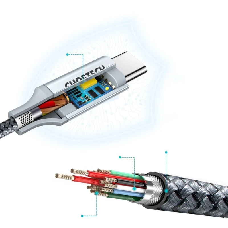 Kabel Choetech XCC-1002-GY USB-C - USB-C PD QC 100W 5A 480Mb/s 1,8m - szary - obrazek 6