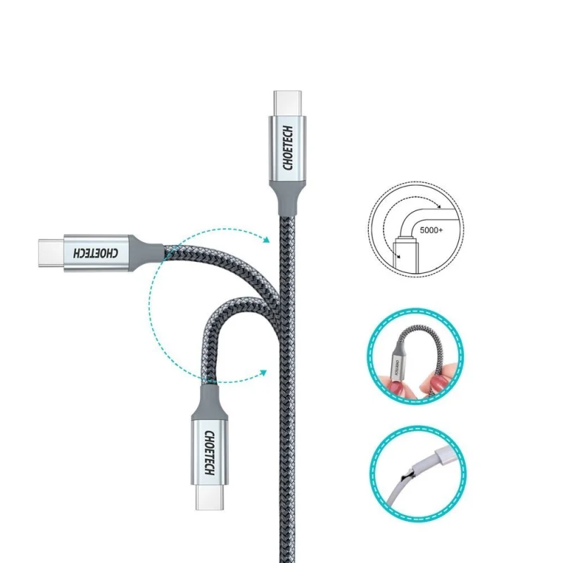 Kabel Choetech XCC-1002-GY USB-C - USB-C PD QC 100W 5A 480Mb/s 1,8m - szary - obrazek 8