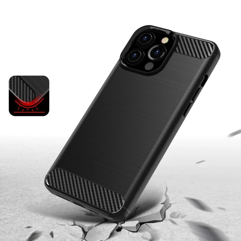 Carbon Case elastyczne etui pokrowiec iPhone 13 Pro Max czarny - obrazek 4