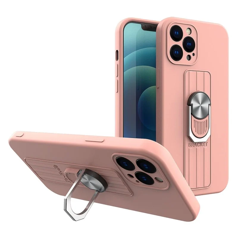 Ring Case silikonowe etui z uchwytem na palec i podstawką do iPhone XS Max różowy