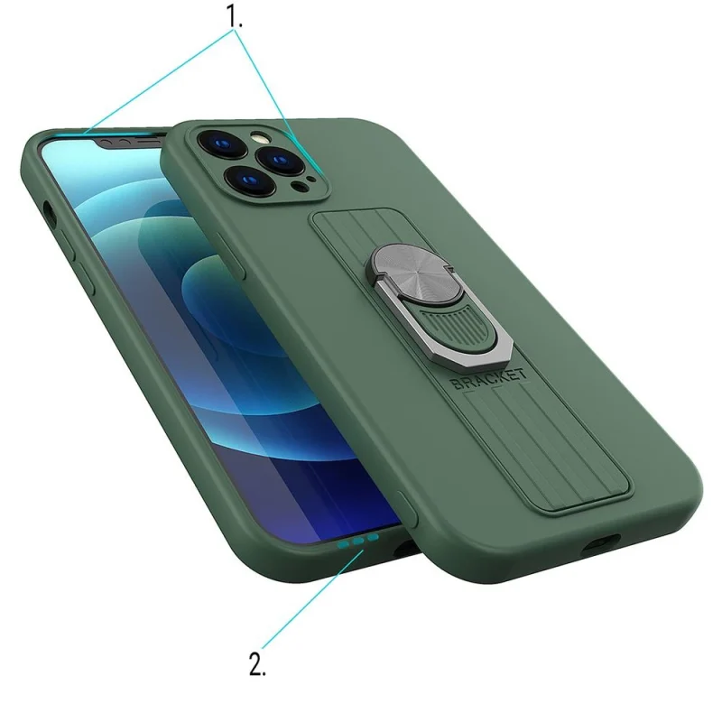 Ring Case silikonowe etui z uchwytem na palec i podstawką do iPhone 11 Pro miętowy - obrazek 3