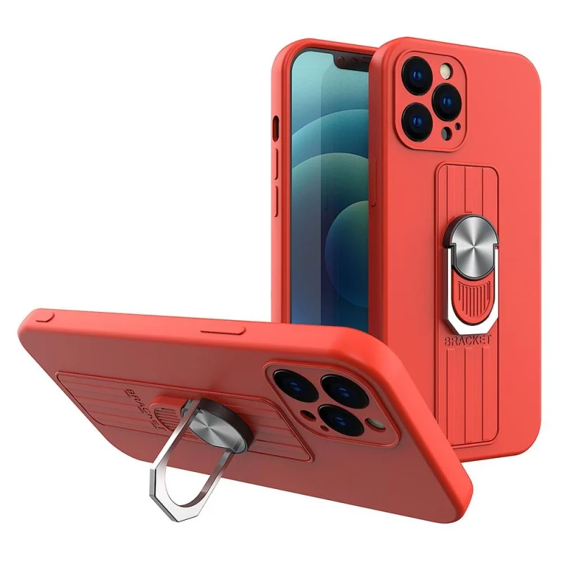 Ring Case silikonowe etui z uchwytem na palec i podstawką do Xiaomi Redmi 10X 4G / Xiaomi Redmi Note 9 czerwony