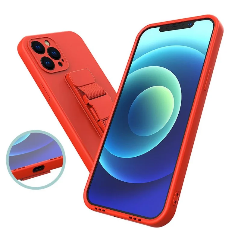 Rope case żelowe etui ze smyczą łańcuszkiem torebka smycz Xiaomi Redmi 9 różowy - obrazek 3