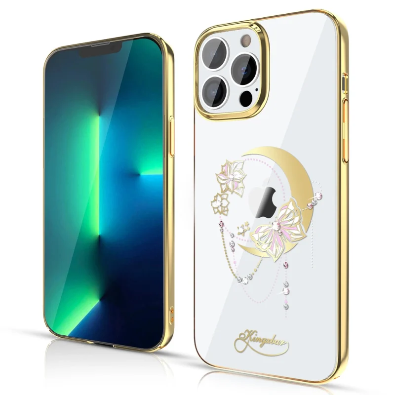 Kingxbar Moon Series luksusowe etui z Kryształami Swarovskiego na iPhone 13 Pro złoty (Butterfly) - obrazek 2