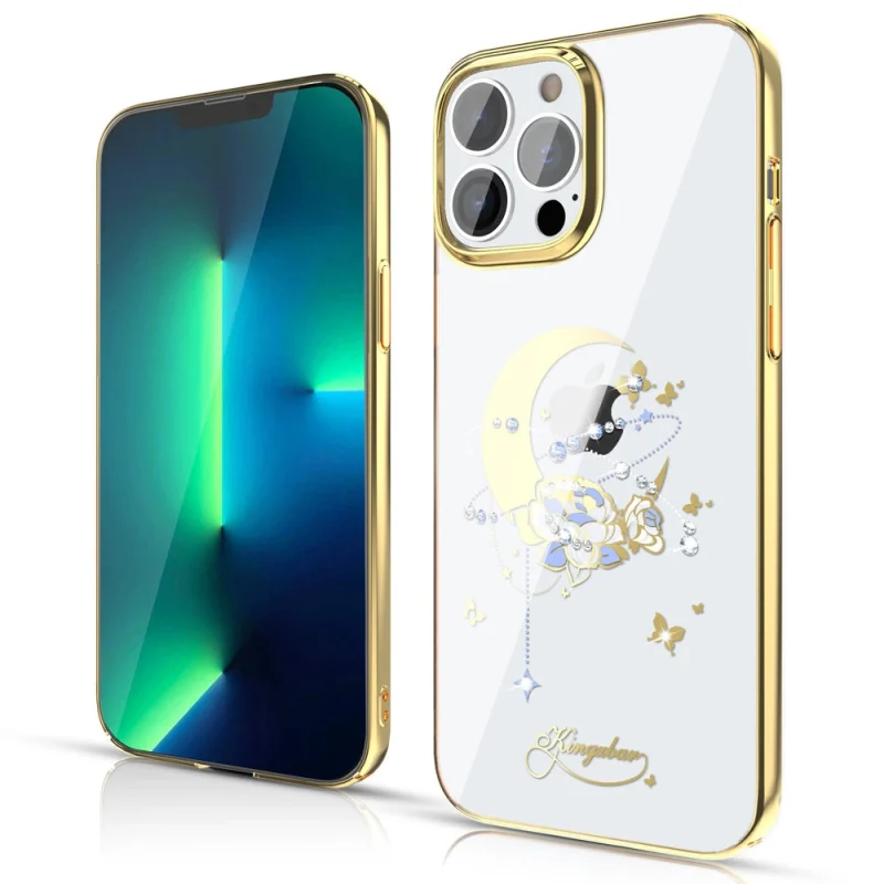 Kingxbar Moon Series luksusowe etui z Kryształami Swarovskiego na iPhone 13 Pro złoty (Flower) - obrazek 2