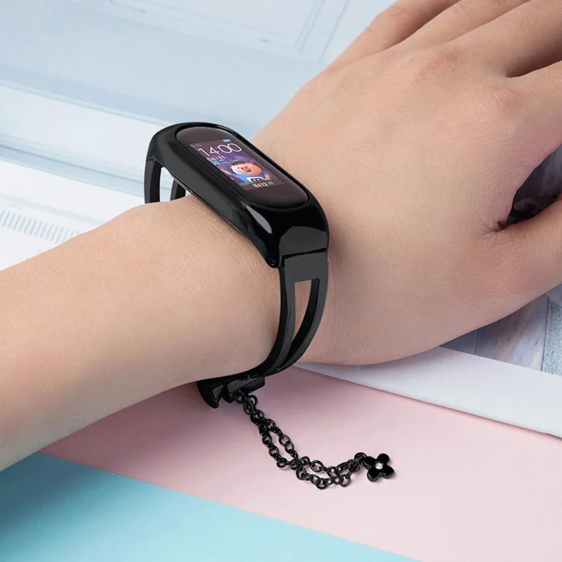 Zamienna metalowa opaska bransoleta łańcuszek pasek do Xiaomi Mi Band 6 / 5 / 4 / 3 czarny - obrazek 2