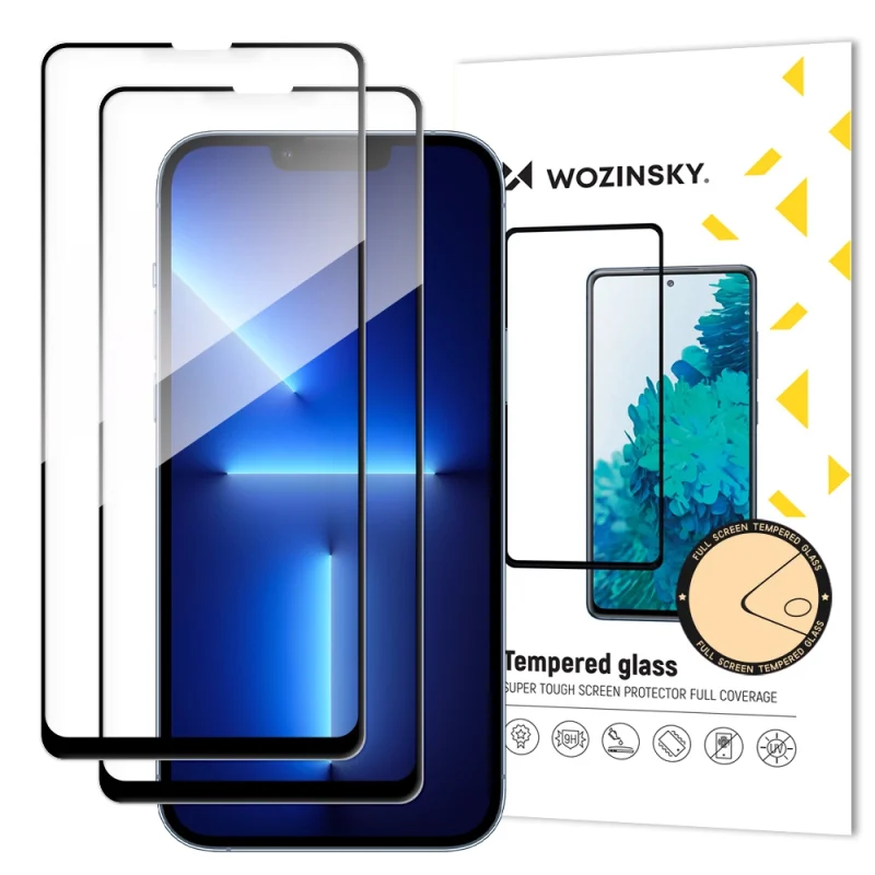 Wozinsky zestaw 2x super wytrzymałe szkło hartowane Full Glue na cały ekran z ramką Case Friendly iPhone 14 Plus / 13 Pro Max czarny