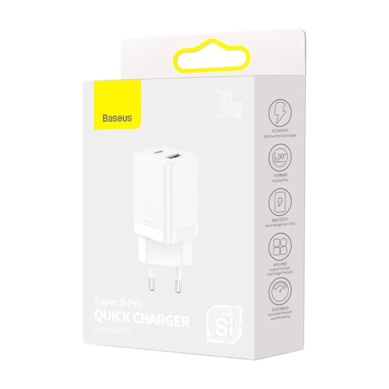 Baseus Super Si Pro szybka ładowarka USB / USB Typ C 30W Power Delivery Quick Charge biały (CCSUPP-E02) - obrazek 5