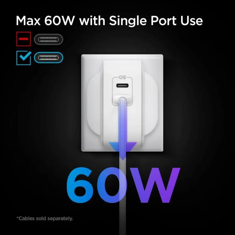 Ładowarka sieciowa Spigen PowerArc PE2007EU z 2x USB-C PD 60W QC3.0 - biała - obrazek 6