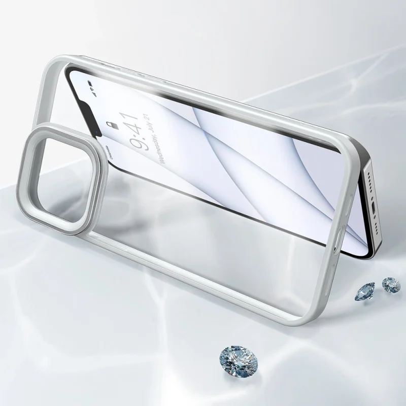 Baseus Crystal Phone Case pancerne etui do iPhone 13 Pro z żelową ramką szary (ARJT000413) - obrazek 10