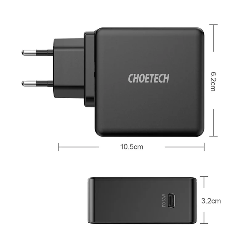 Choetech szybka ładowarka sieciowa USB Typ C PD 60W 3A czarny (Q4004-EU) - obrazek 5