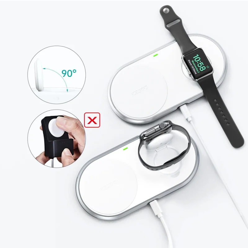 Choetech ładowarka bezprzewodowa Qi 2w1 do smartfonów / Apple Watch ze stojakiem (MFI) USB Typ C biały (T317) - obrazek 4