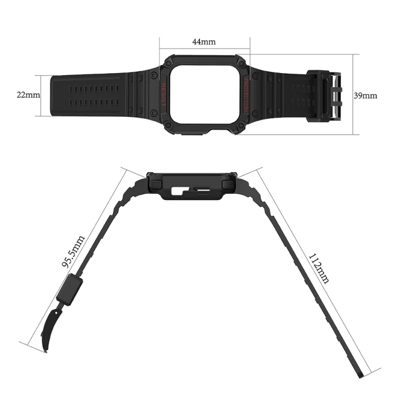 Protect Strap Band opaska z etui do Apple Watch 7 / 6 / 5 / 4 / 3 / 2 / SE (41 / 40 / 38mm) obudowa pancerny pokrowiec na zegarek czarny / czerwony - obrazek 5