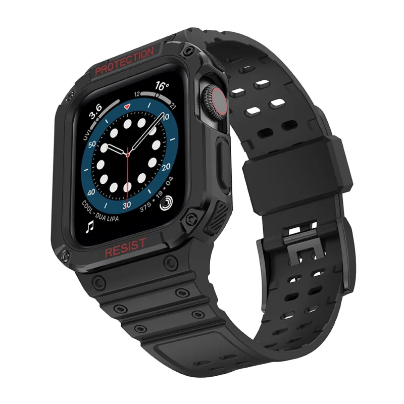 Protect Strap Band opaska z etui do Apple Watch 7 / 6 / 5 / 4 / 3 / 2 / SE (41 / 40 / 38mm) obudowa pancerny pokrowiec na zegarek czarny - obrazek 2