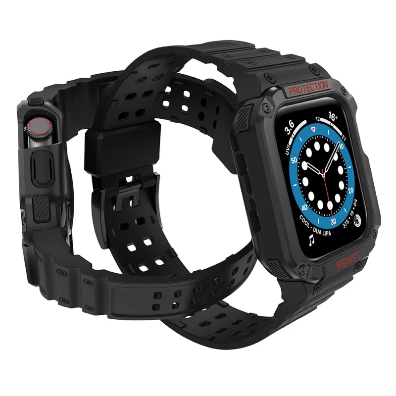 Protect Strap Band opaska z etui do Apple Watch 7 / 6 / 5 / 4 / 3 / 2 / SE (41 / 40 / 38mm) obudowa pancerny pokrowiec na zegarek czarny - obrazek 3