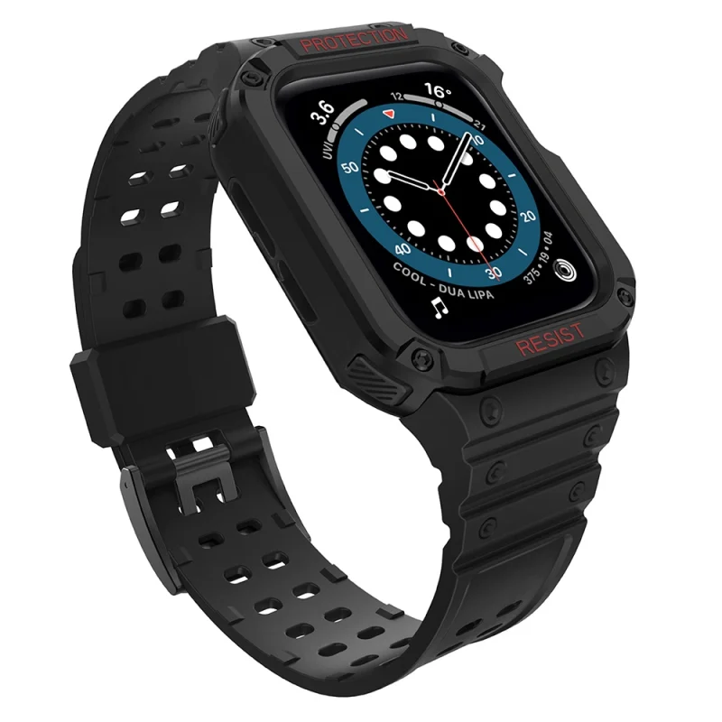 Protect Strap Band opaska z etui do Apple Watch 7 / 6 / 5 / 4 / 3 / 2 / SE (41 / 40 / 38mm) obudowa pancerny pokrowiec na zegarek czarny