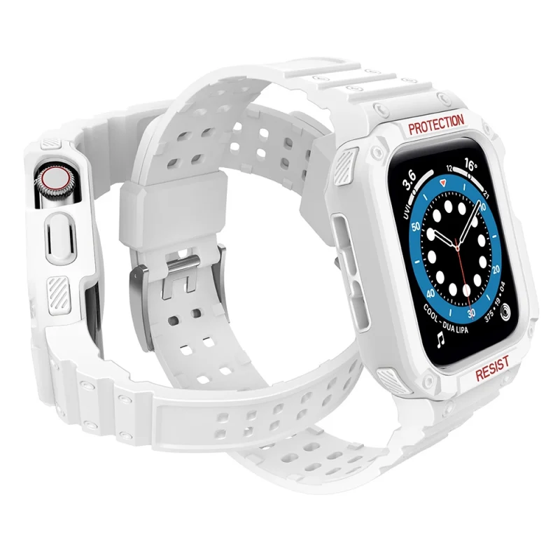 Protect Strap Band opaska z etui do Apple Watch 7 / 6 / 5 / 4 / 3 / 2 / SE (41 / 40 / 38mm) obudowa pancerny pokrowiec na zegarek biały - obrazek 3