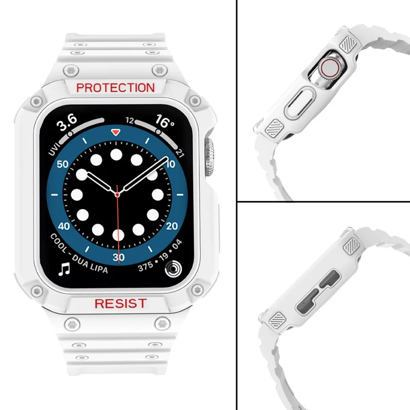 Protect Strap Band opaska z etui do Apple Watch 7 / 6 / 5 / 4 / 3 / 2 / SE (41 / 40 / 38mm) obudowa pancerny pokrowiec na zegarek biały - obrazek 4