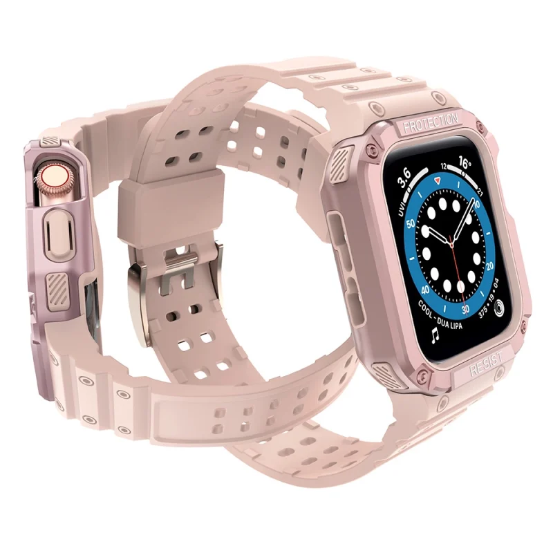 Protect Strap Band opaska z etui do Apple Watch 7 / 6 / 5 / 4 / 3 / 2 / SE (41 / 40 / 38mm) obudowa pancerny pokrowiec na zegarek różowy - obrazek 3