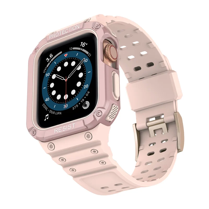 Protect Strap Band opaska z etui do Apple Watch 7 / 6 / 5 / 4 / 3 / 2 / SE (41 / 40 / 38mm) obudowa pancerny pokrowiec na zegarek różowy - obrazek 2