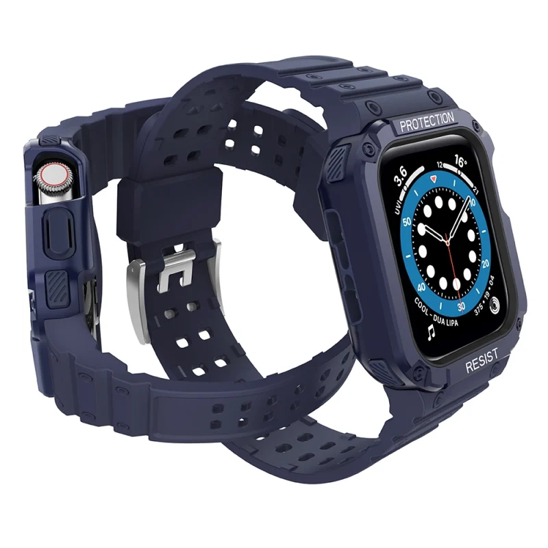 Protect Strap Band opaska z etui do Apple Watch 7 / 6 / 5 / 4 / 3 / 2 / SE (41 / 40 / 38mm) obudowa pancerny pokrowiec na zegarek niebieski - obrazek 3